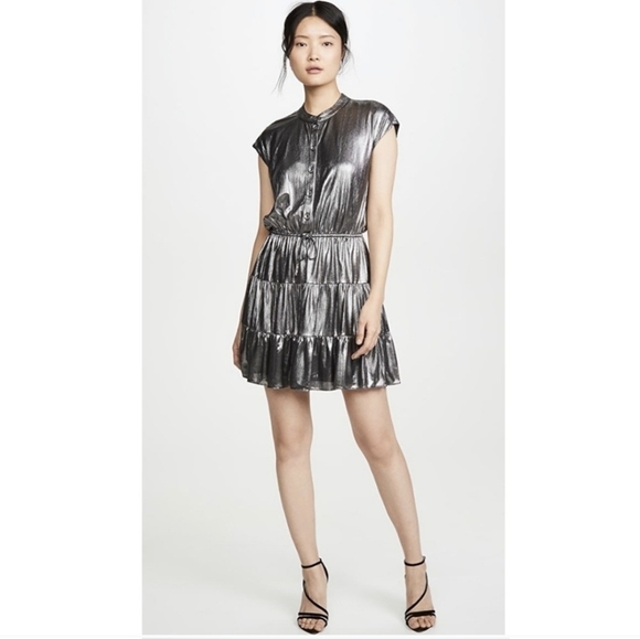 REBECCA MINKOFF ollie dress gunmetal metallic mini large - Picture 1 of 15